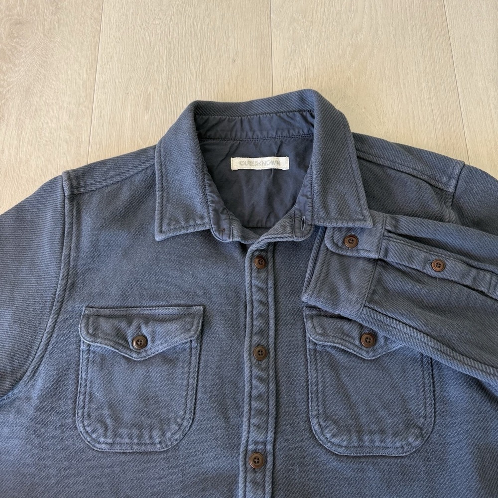 Outerknown Blanket Shirt Mens Large Blue Organic Cotton Button Front Long Sleeve
